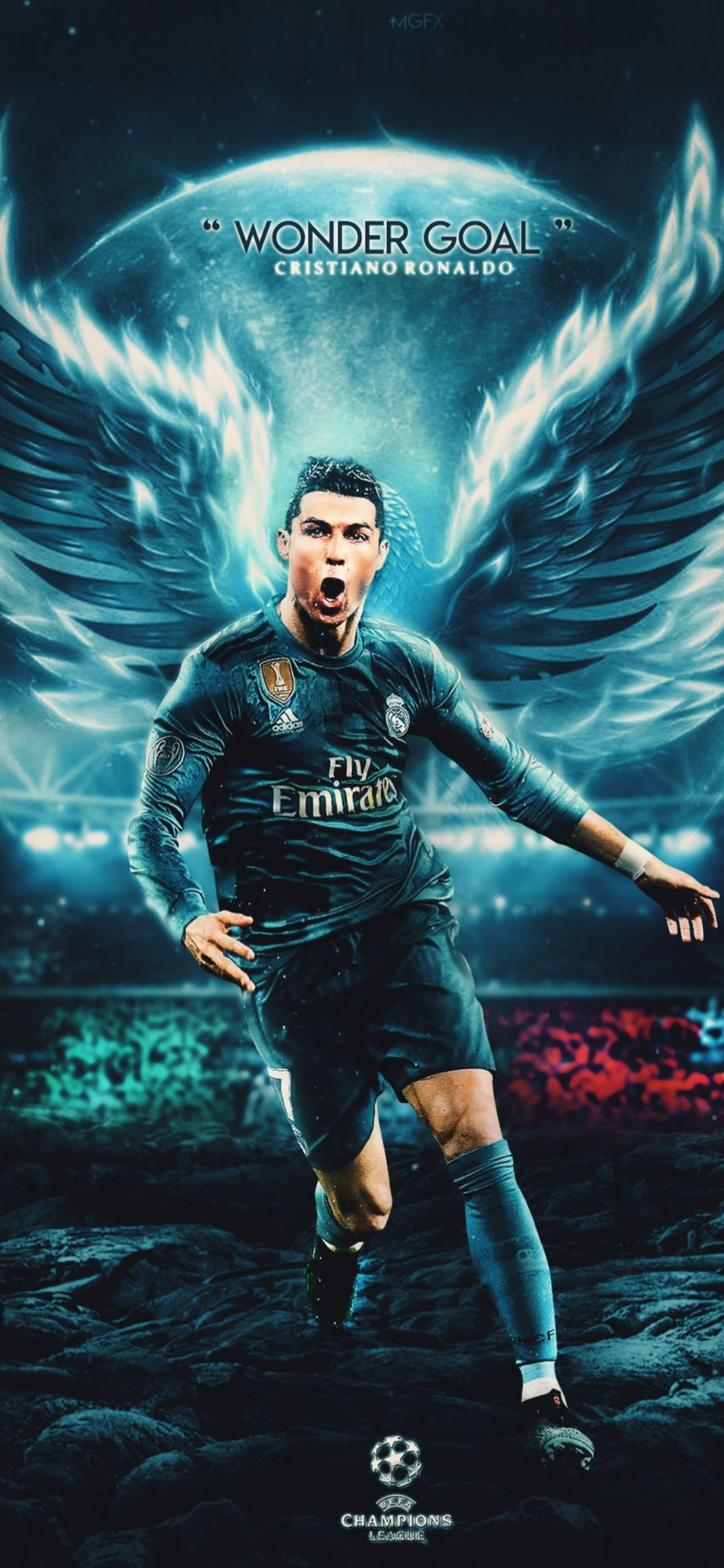 Cristiano Ronaldo con ali digitali, 1080x2340 Full HD Verticale, iPhone