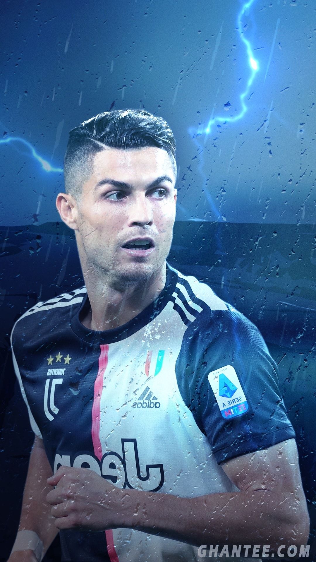 Cristiano Ronaldo Juventus pioggia, 1080x1920 Verticale, Telefono