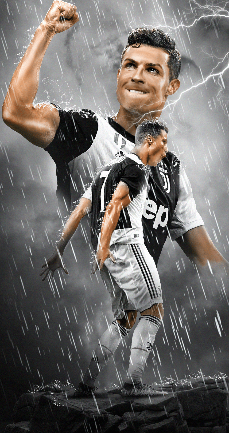 Cristiano Ronaldo Juventus pioggia, CR7, 975x1840 Verticale, Mobile