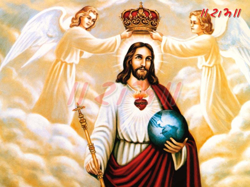Gesù Cristo con angeli e corona, 1024x768 HD, PC