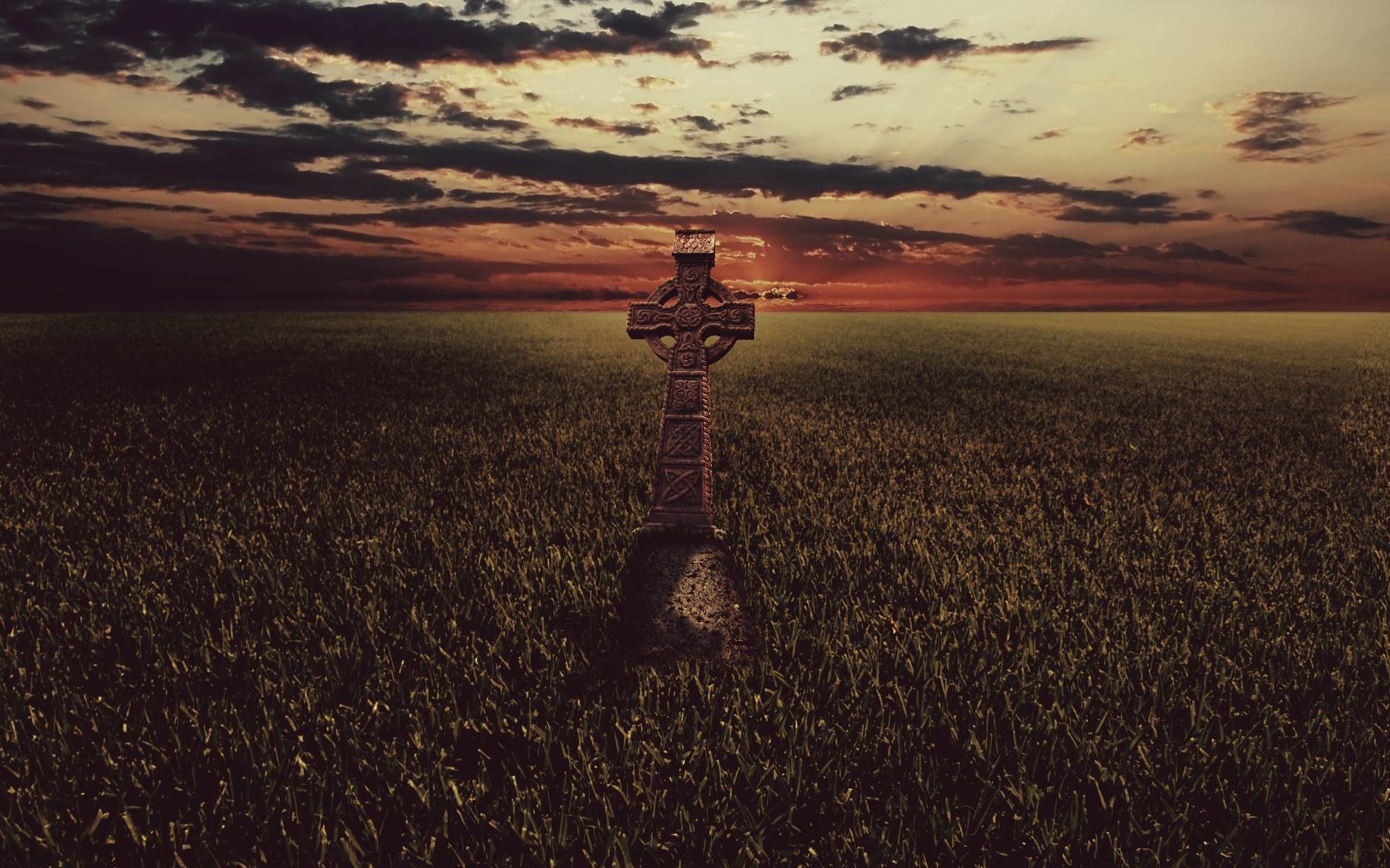 Croce celtica in campo al tramonto, 1920x1200 WUXGA, Desktop