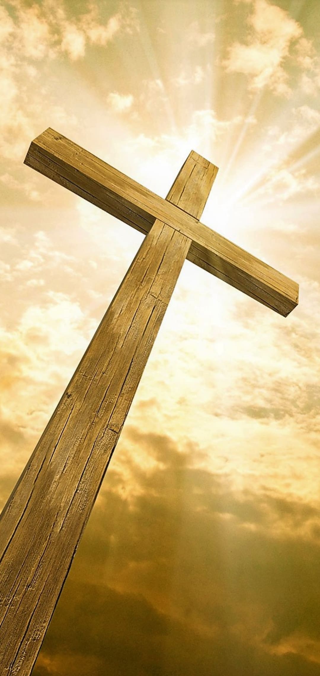 Croce di legno raggi luce, 1080x2280 Verticale, Telefono
