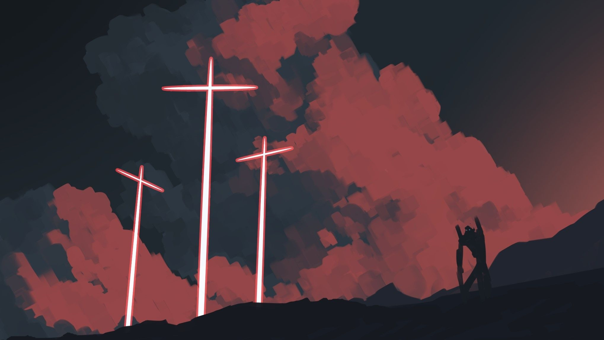 Croci luminose Evangelion silhouette, 2038x1147 alta risoluzione, PC