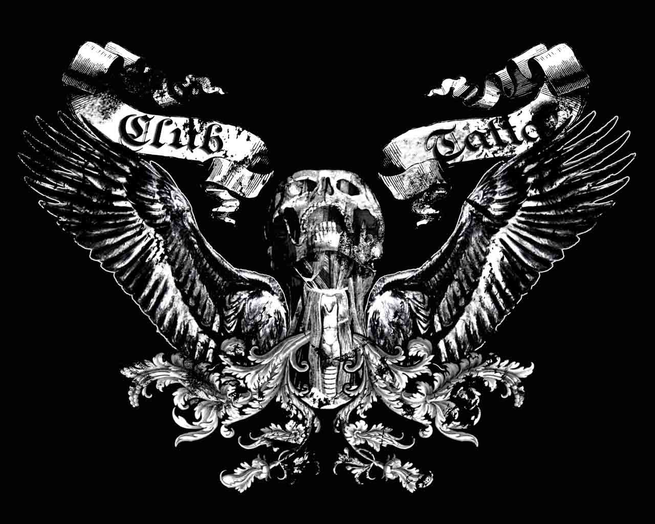 Teschio alato tatuaggio bianco nero, 1280x1024 HD, Desktop