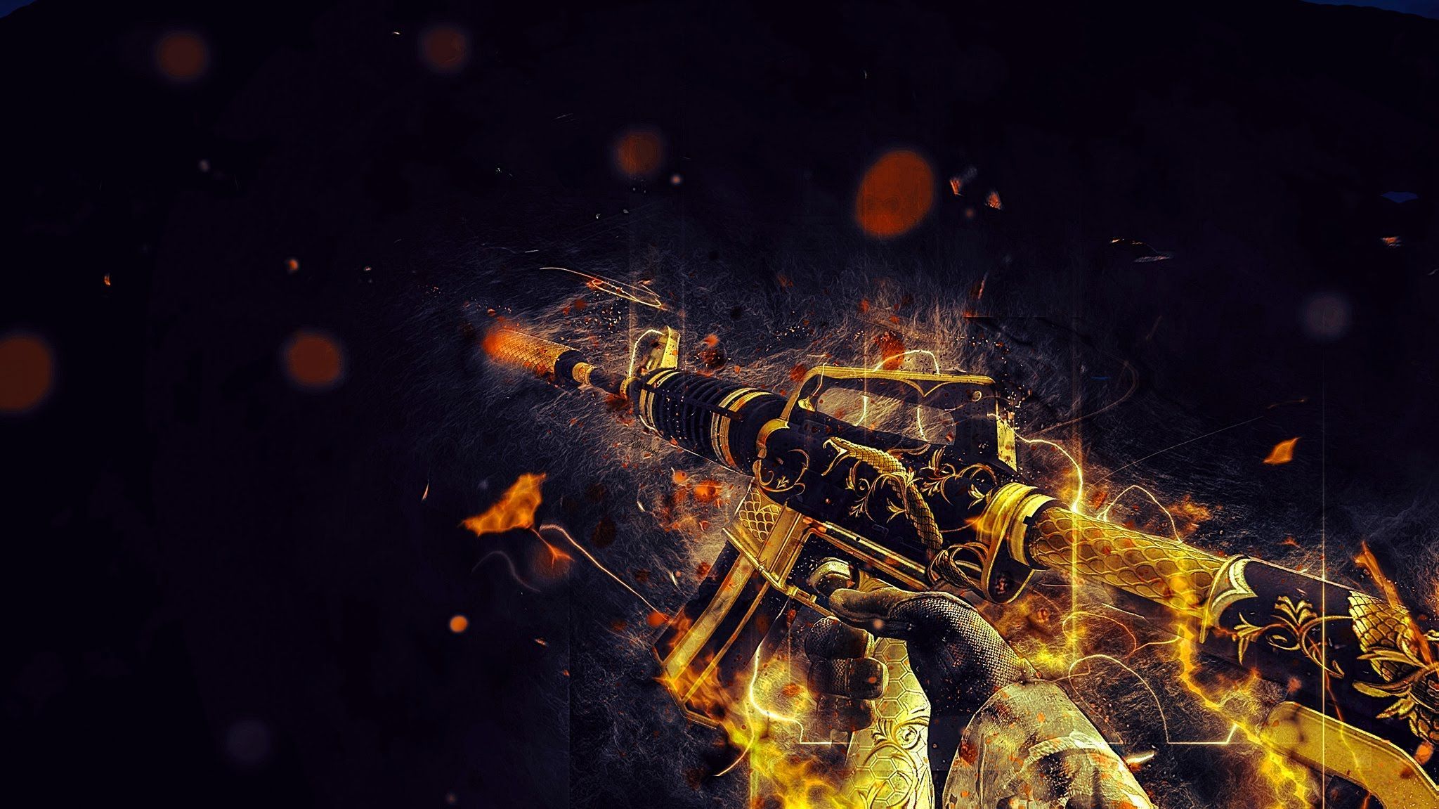 Fucile in fiamme dorate, 2048x1151 alta risoluzione, Desktop