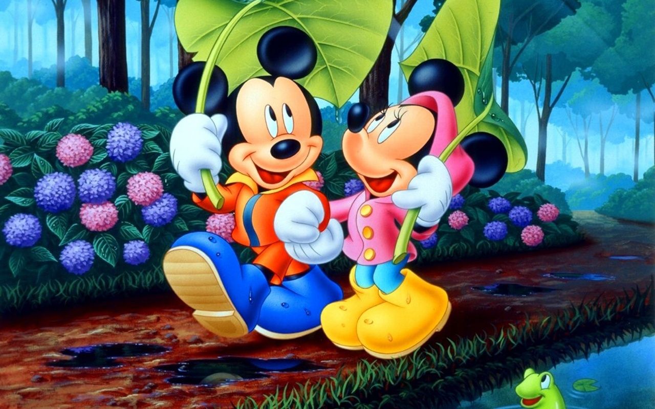 Topolino e Minnie sotto pioggia, Disney, 1280x800 HD, PC Desktop