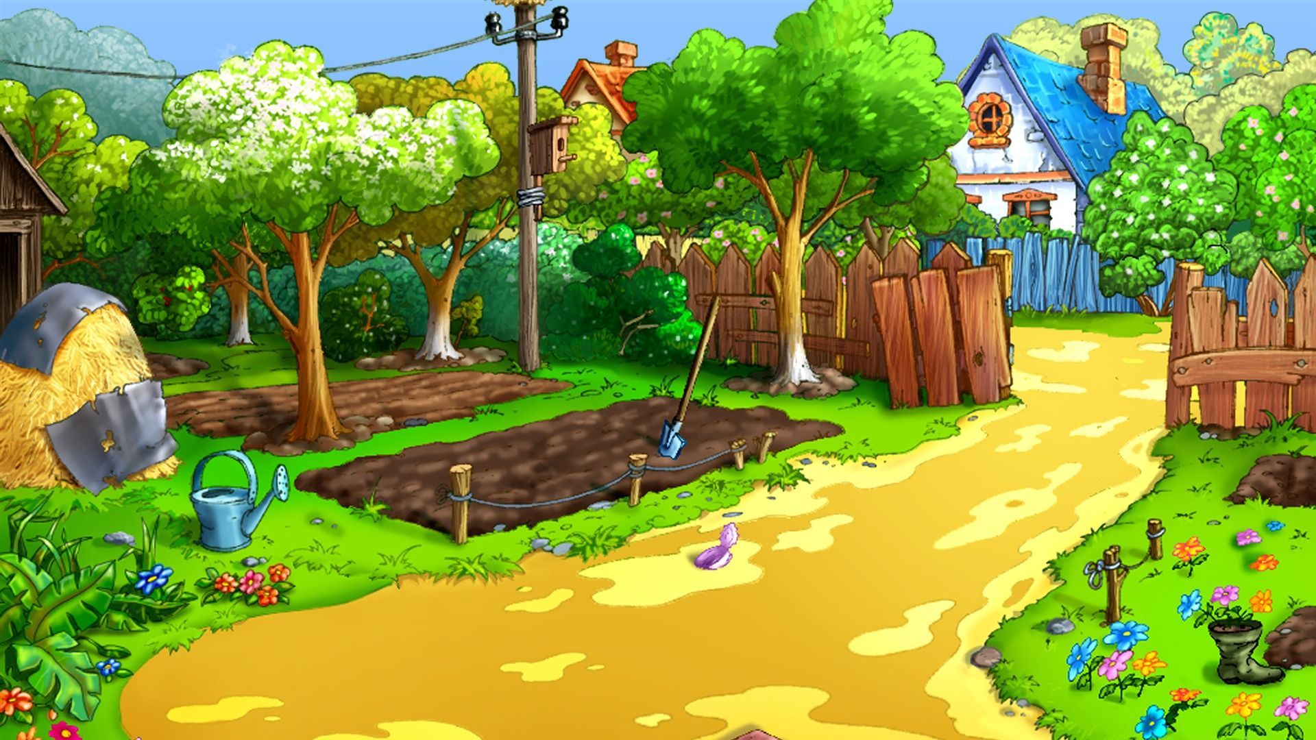 Cortile cartone animato campagna, 1920x1080 Full HD, Monitor Gaming