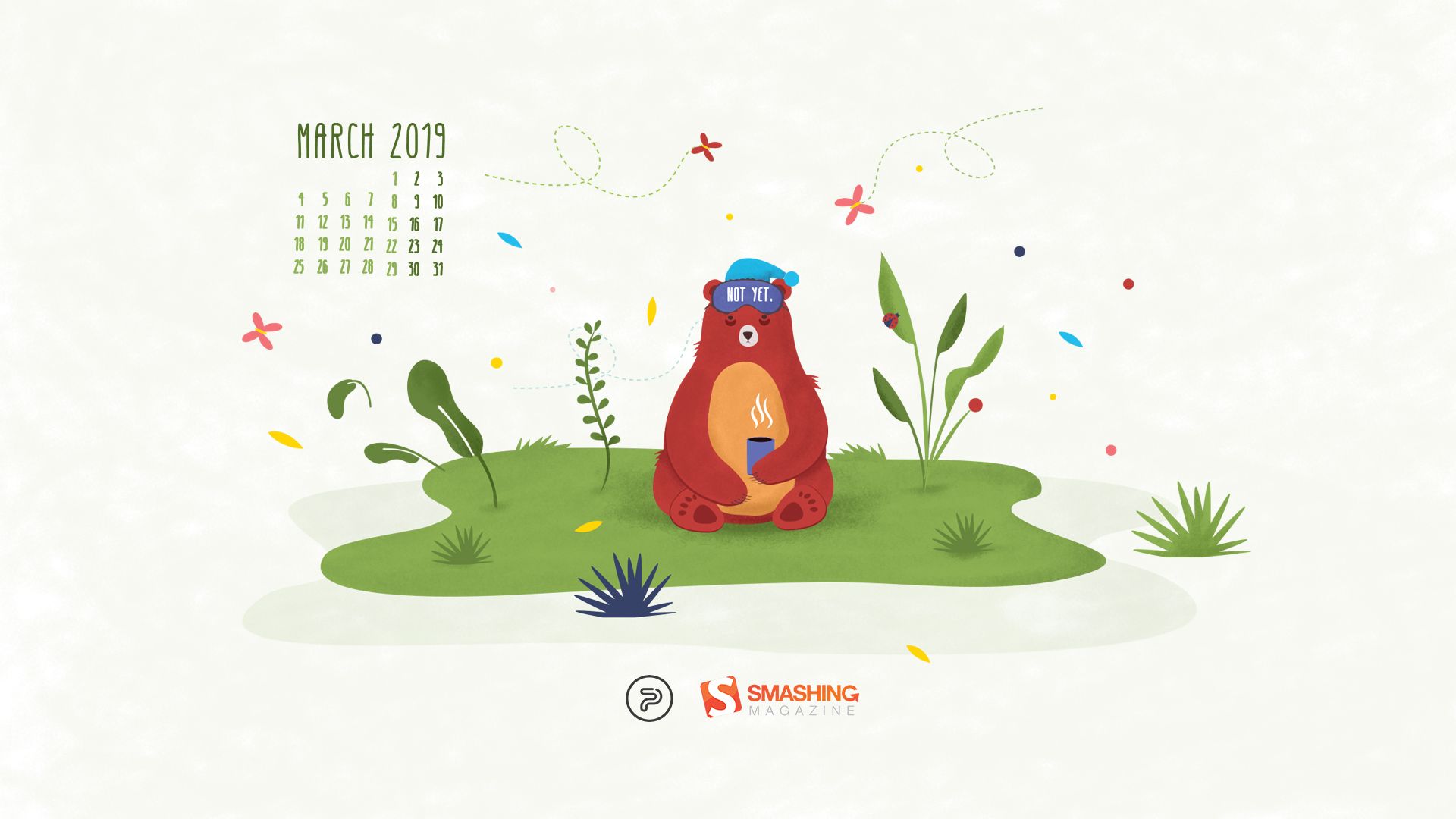 Orso cartone marzo calendario, 1920x1080 Full HD 1080p, PC Desktop