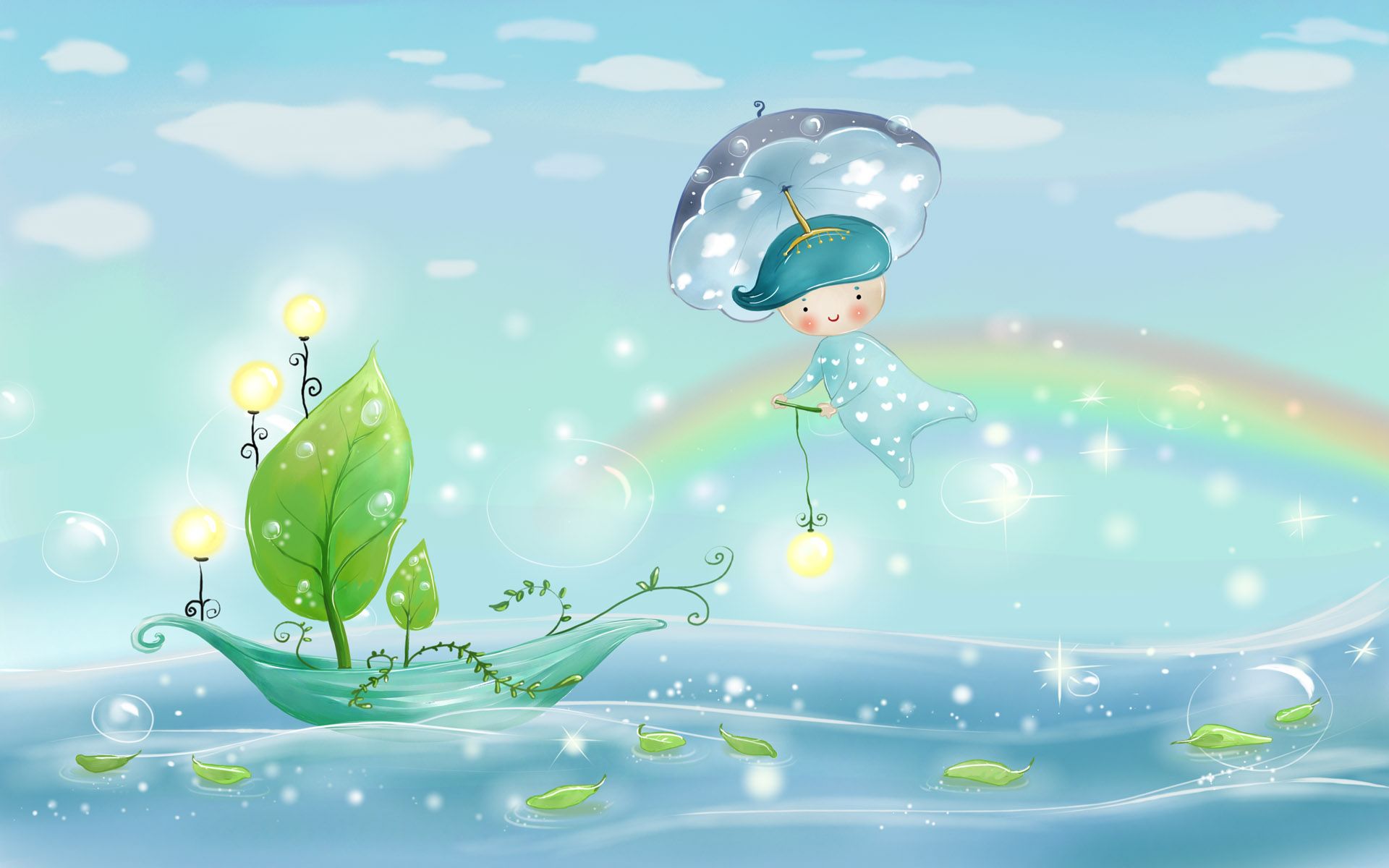 Bimba ombrello foglia arcobaleno, 1920x1200 WUXGA, Desktop