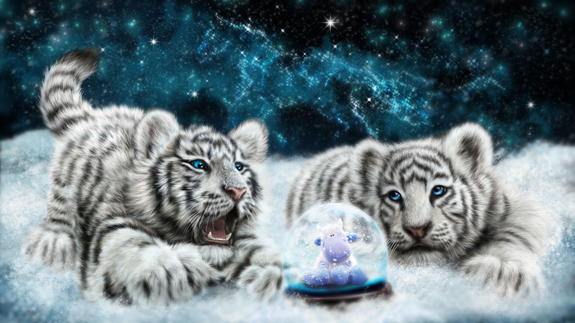 Cuccioli di tigre bianca nella neve, 1920x1080 Full HD 1080p, Desktop