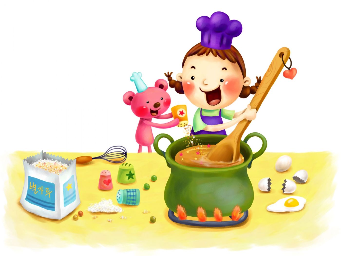 Bambina orsetto cucinano pentola, 1400x1050 HD, Desktop