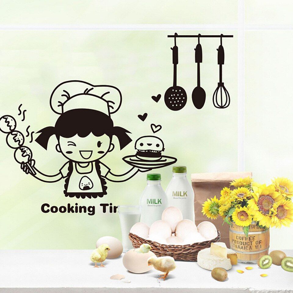 Cuoca cartoon con utensili cucina, 960x960 HD, Desktop