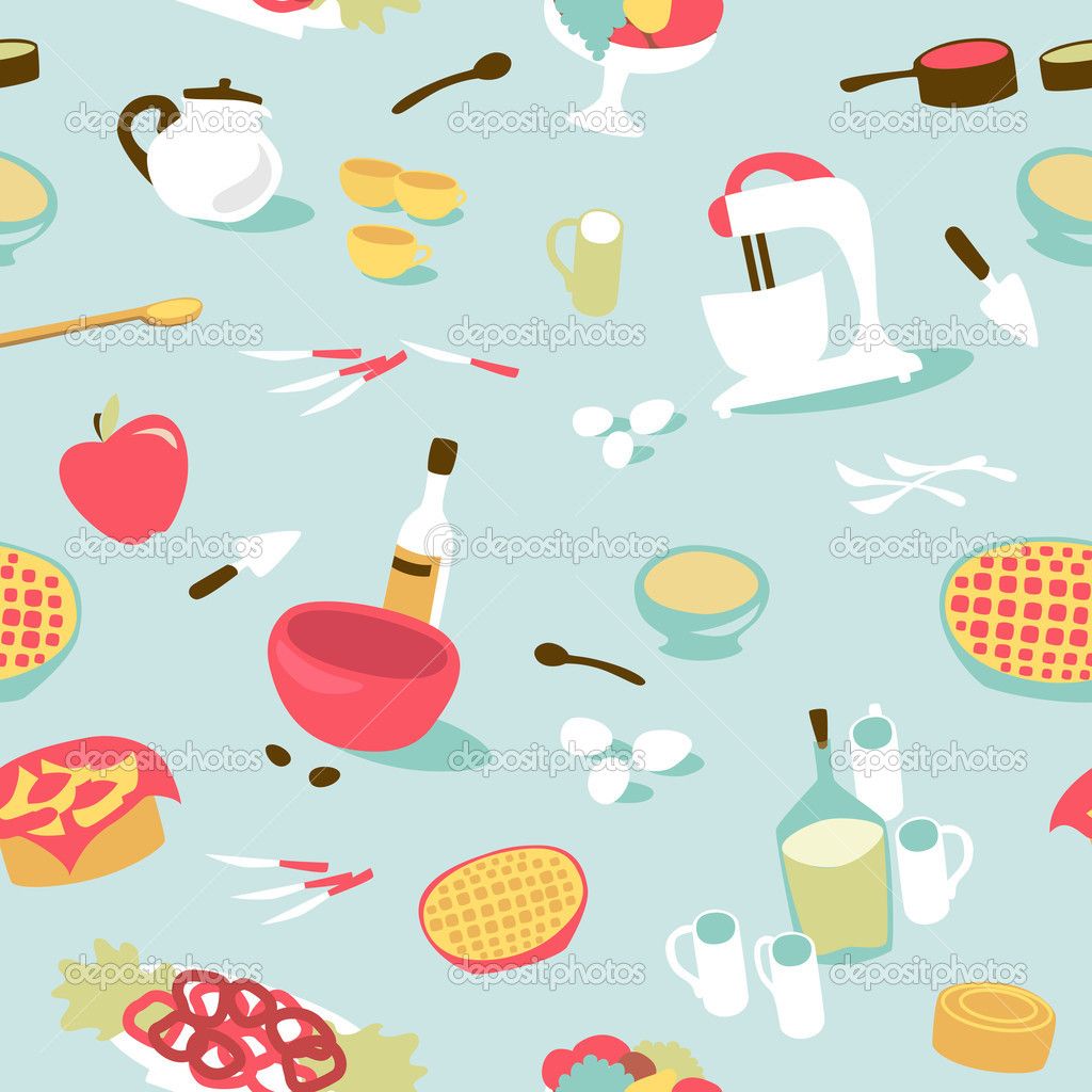 Cucina retrò pattern utensili cibo, 1024x1024 HD, PC Desktop