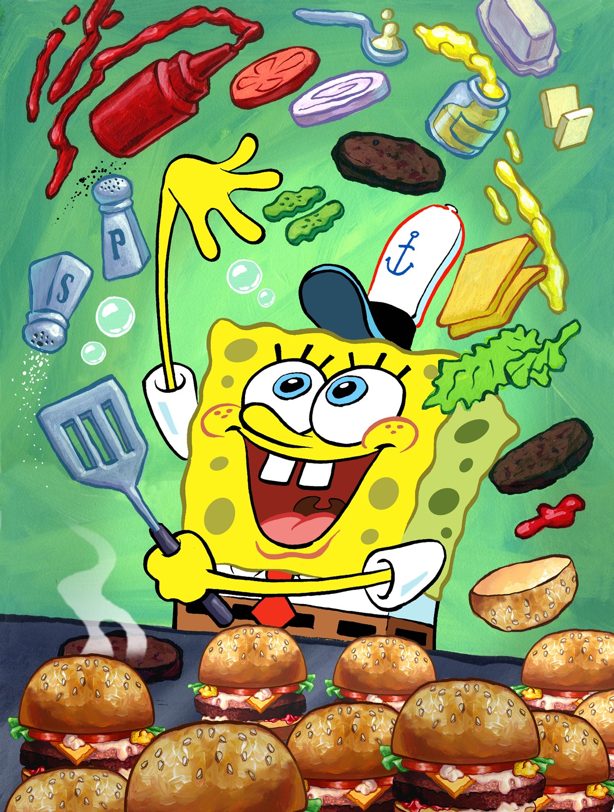 SpongeBob cucina hamburger, cartone animato, 1200x1585 Verticale, Mobile
