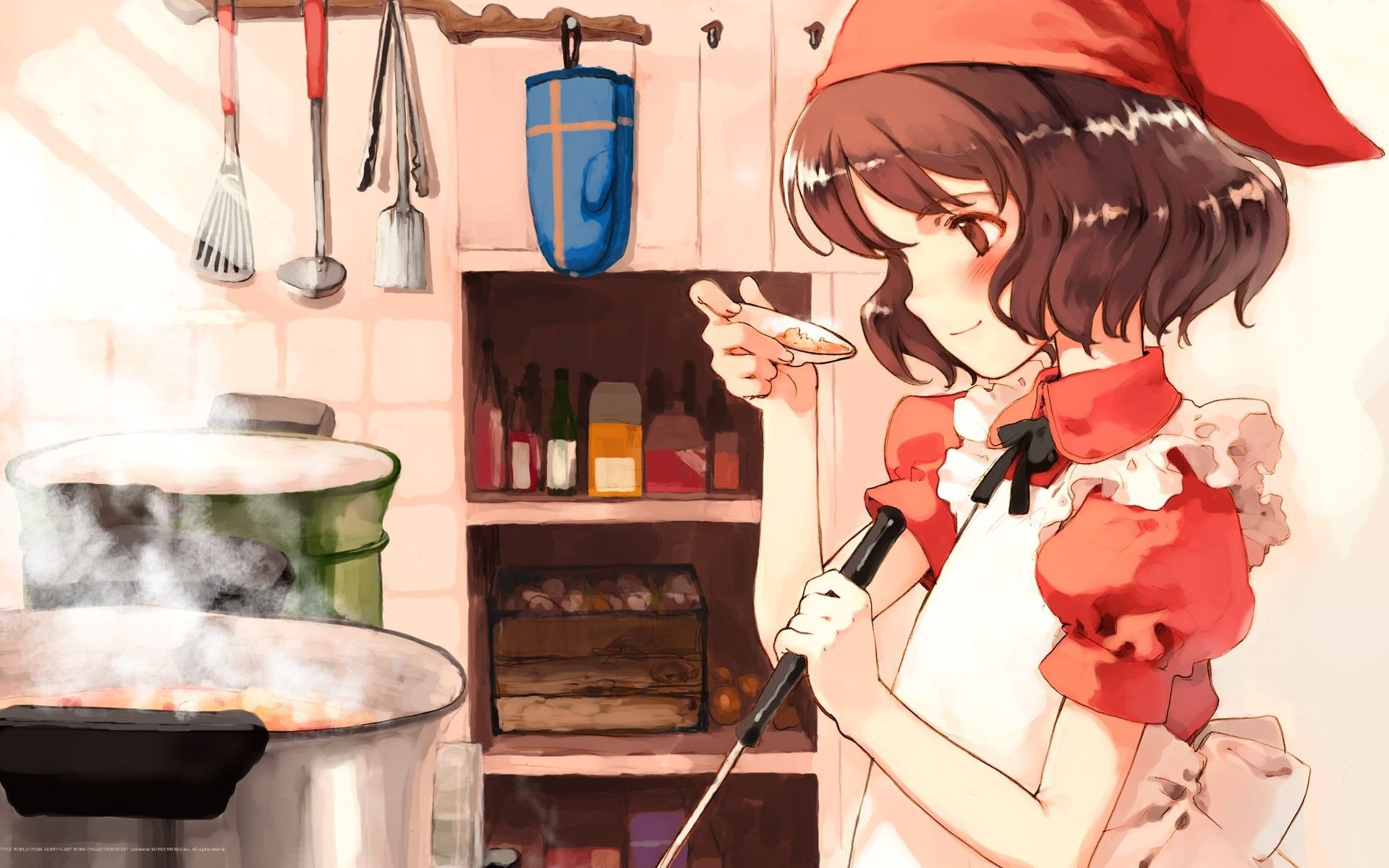 Ragazza anime cucina rossa, 1920x1200 Full HD+, Laptop
