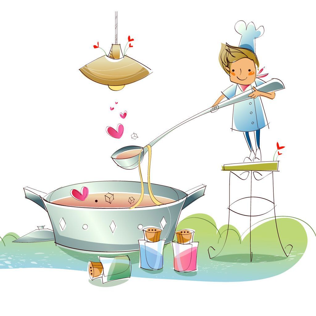 Cuoco cartone con pentola e cuori, 1024x1024 HD, PC