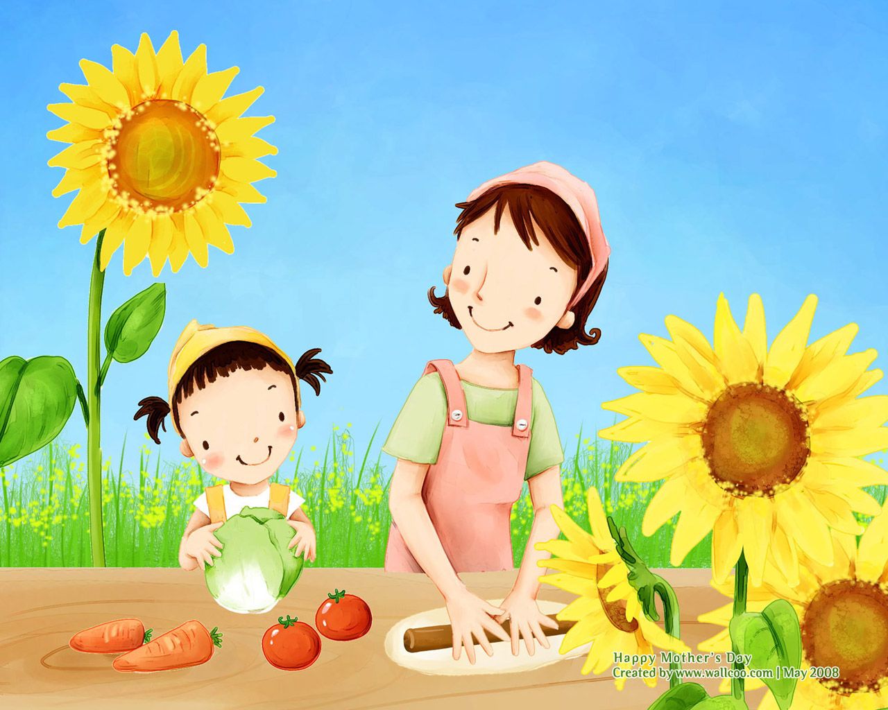 Madre e figlia cucinano girasoli, 1280x1024 HD, Desktop