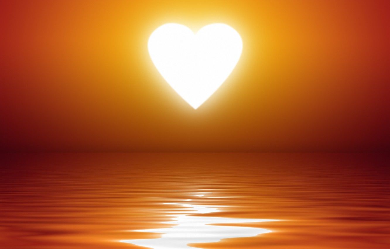 Cuore luminoso al tramonto sull'acqua, 1332x850 HD, ROG Asus Laptop