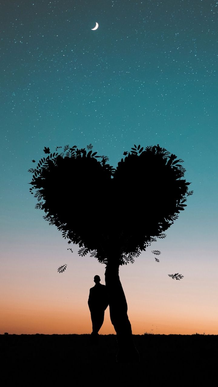 Silhouette albero a cuore tramonto, 720x1280 Verticale, Xiaomi