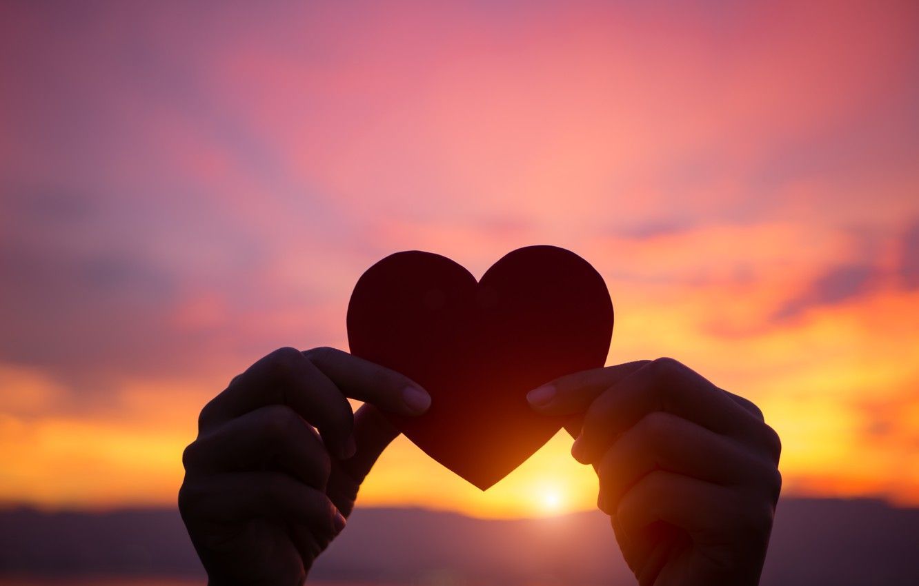 Cuore silhouette al tramonto, 1332x850 720p, PC