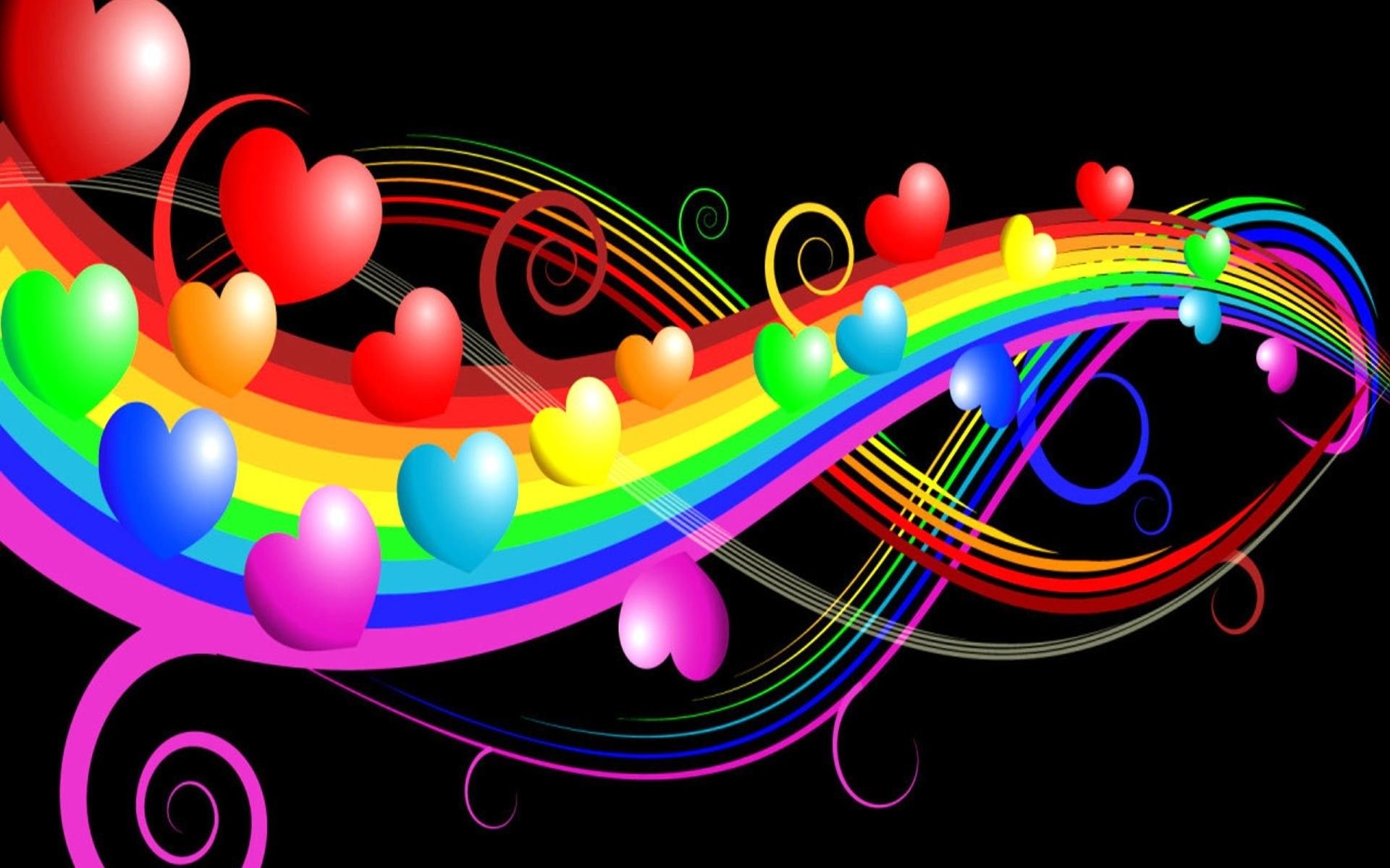 Cuori arcobaleno su nero, 1920x1200 Full HD+, Desktop