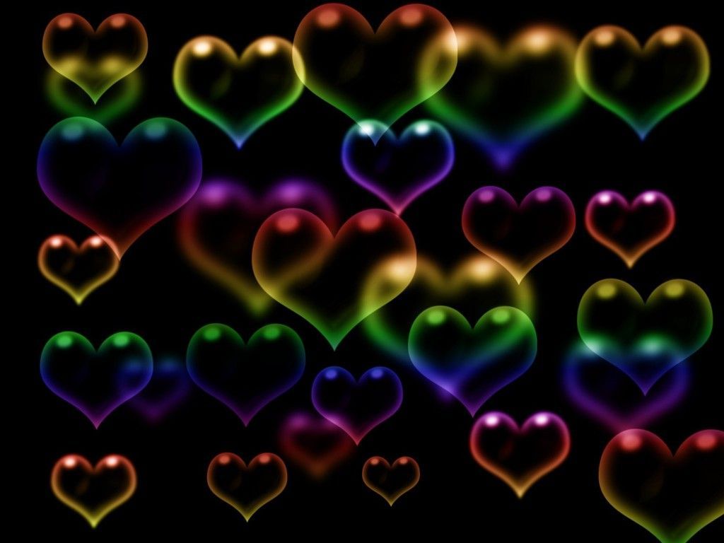 Cuori arcobaleno luminosi neri, 1024x768 HD, PC