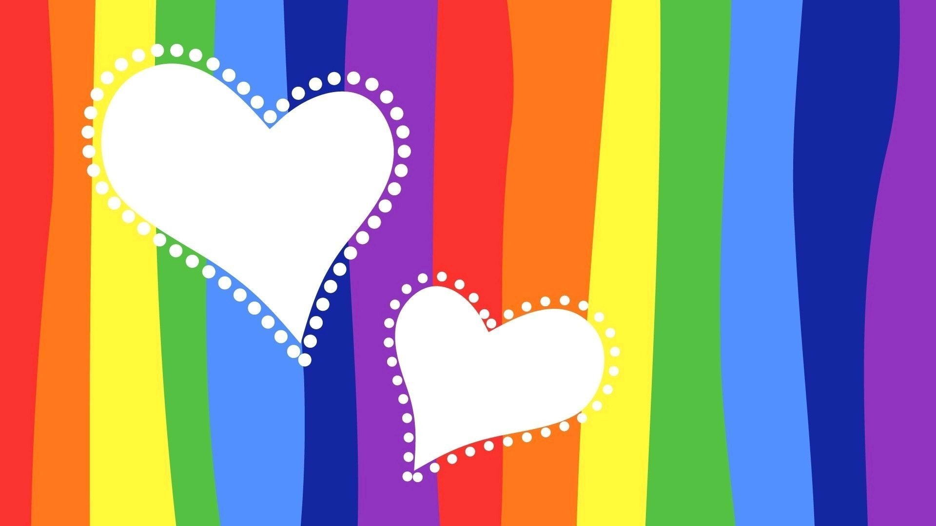 Cuori bianchi su strisce arcobaleno, 1920x1080 Full HD, PC Desktop