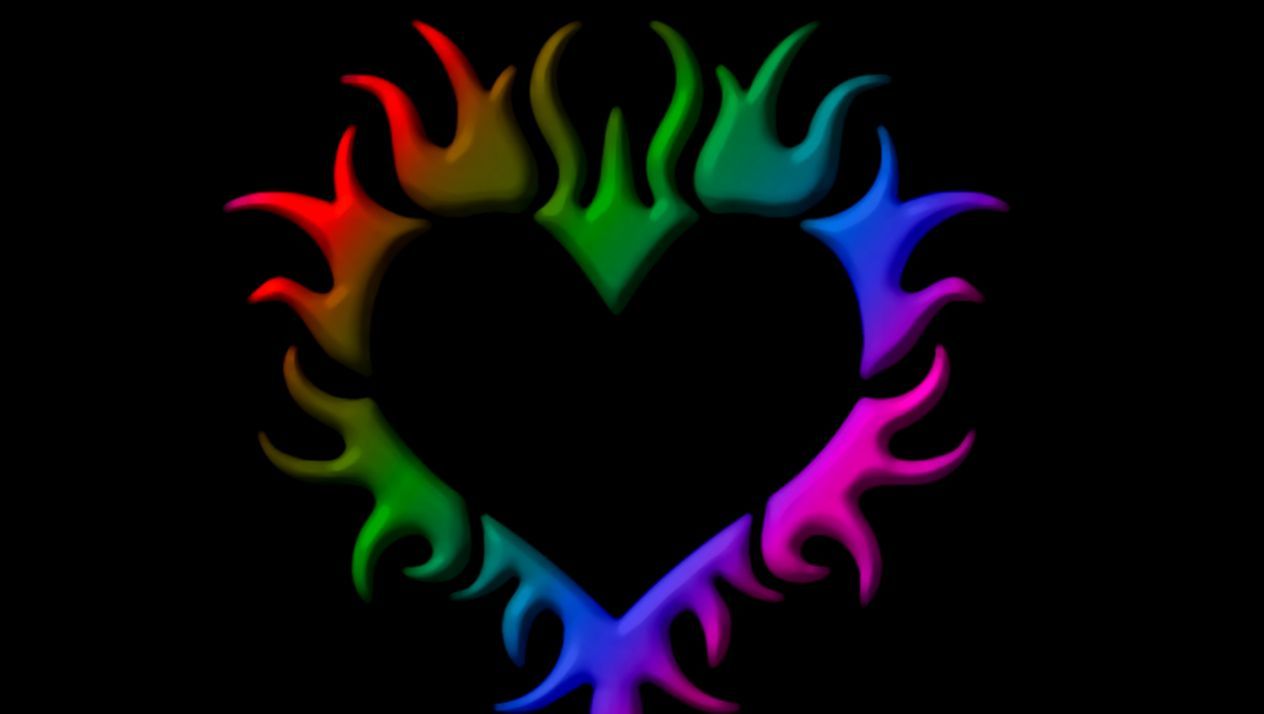 cuore arcobaleno fiamme nero, 1264x714 HD, Desktop