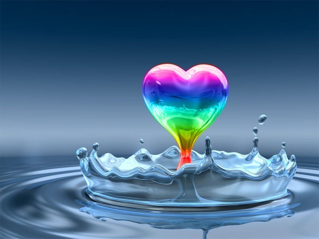 Cuore arcobaleno goccia acqua, 1024x768 HD, Desktop