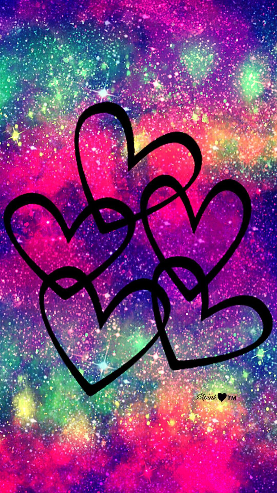 Cuori arcobaleno galassia glitter, 1080x1920 Full HD Verticale, iPhone