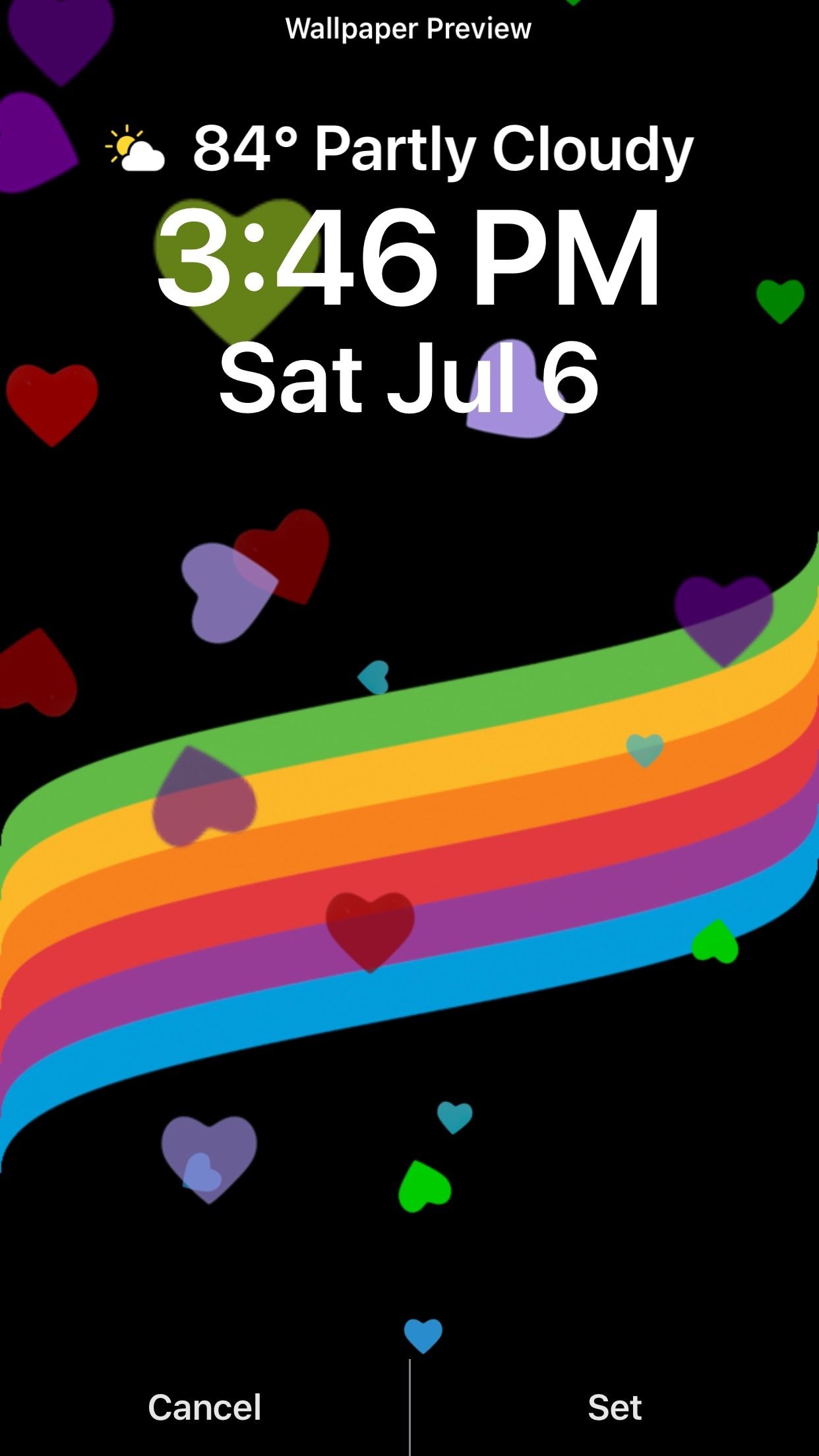 cuori arcobaleno sfondo nero, 1242x2208 Verticale, Mobile