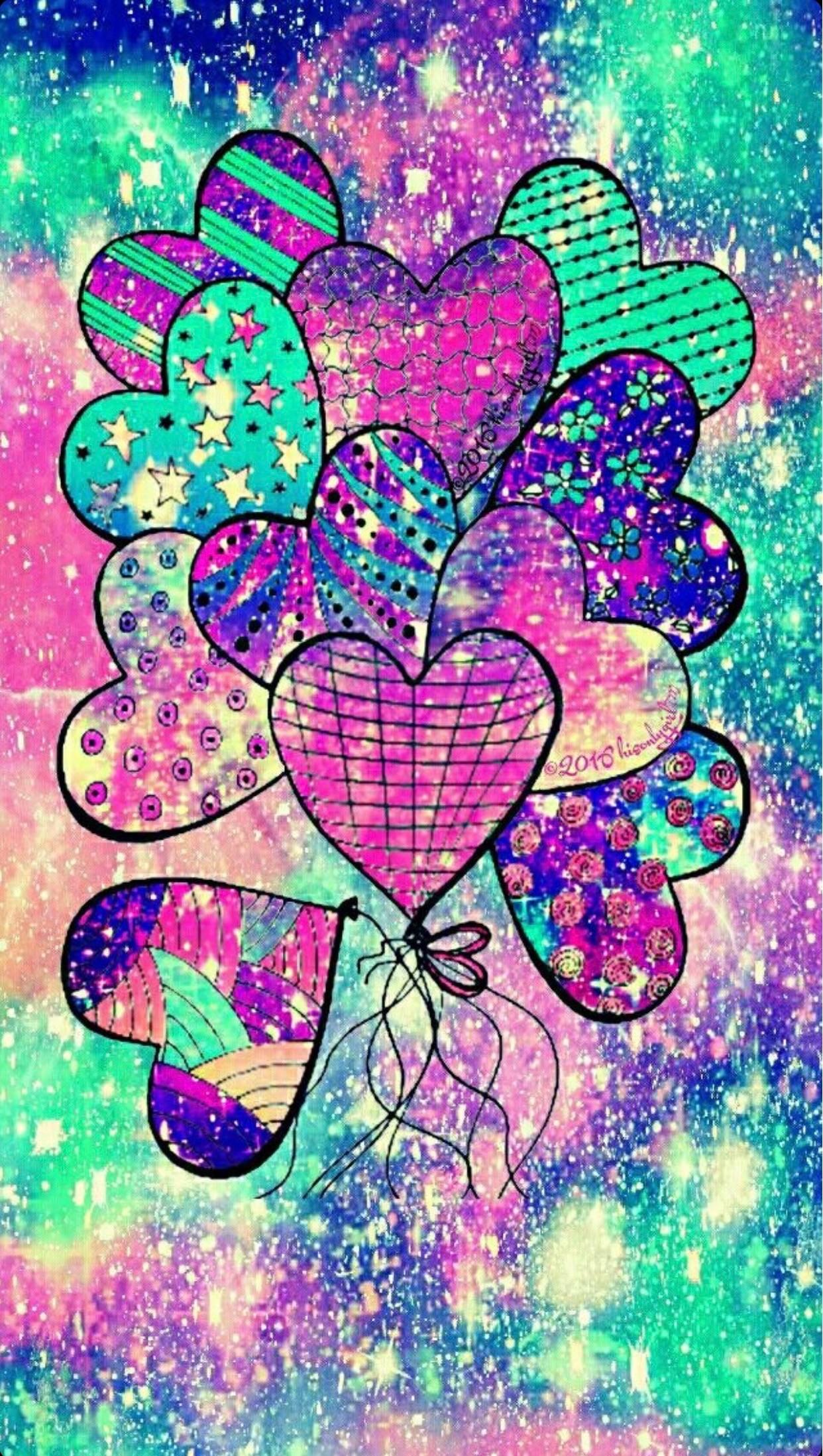 Cuori arcobaleno galassia glitter, 1242x2197 Verticale, Mobile