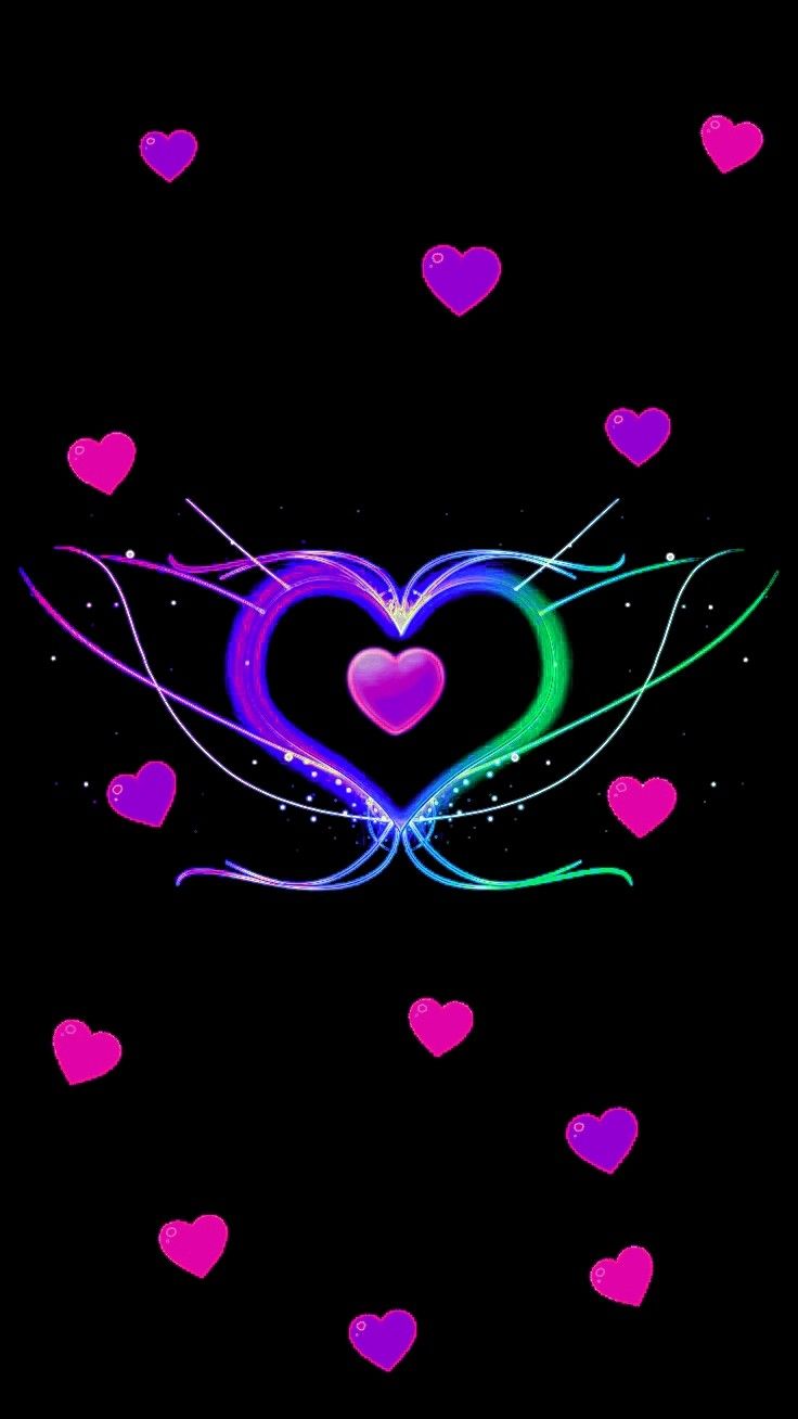 Cuore arcobaleno luminoso sfondo nero, 736x1308 Full HD Verticale, iPhone