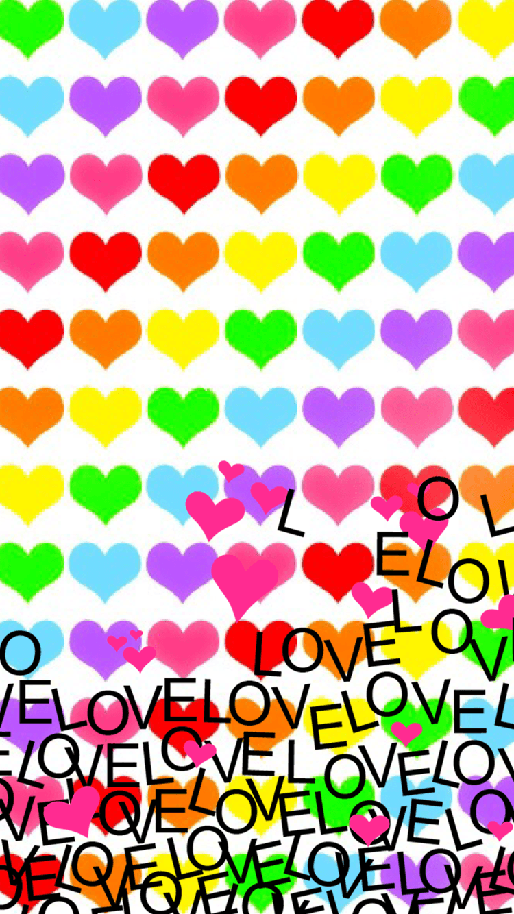 Cuori arcobaleno con scritta LOVE, 750x1334 Verticale, Telefono