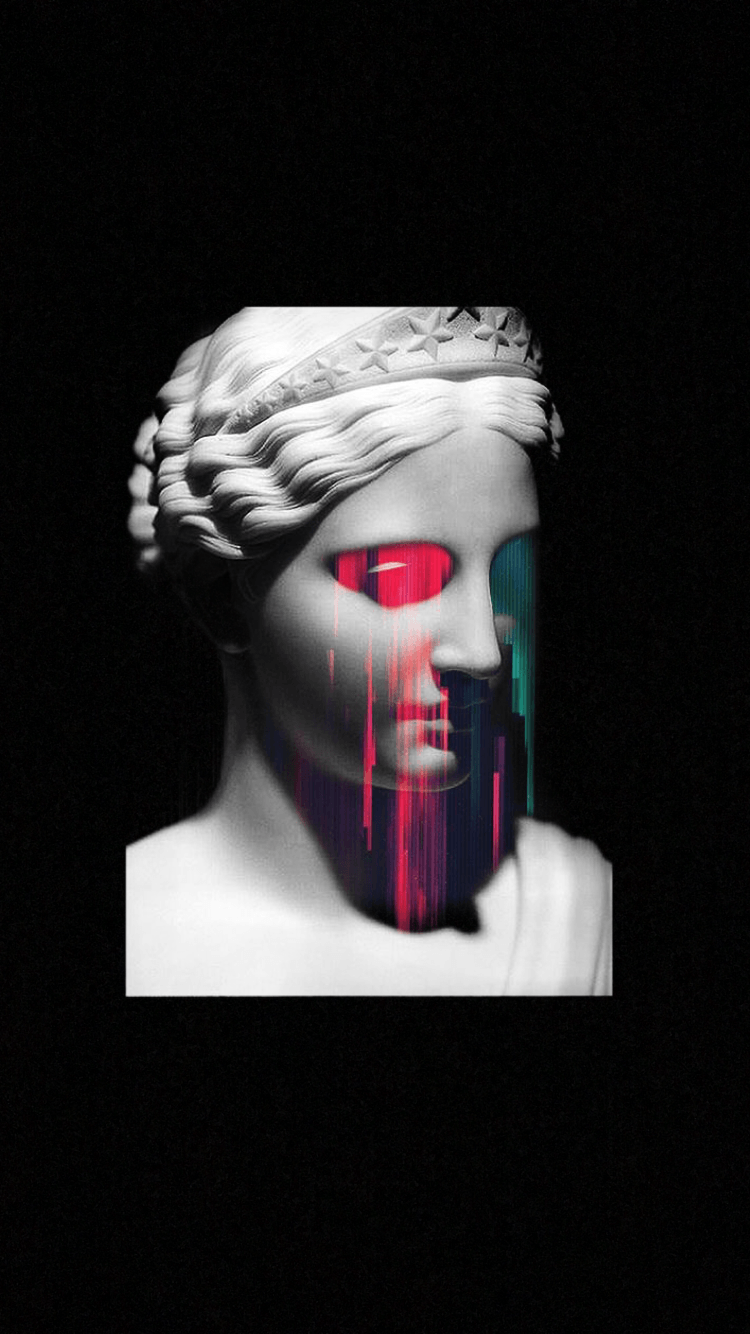 Statua greca glitch colorata, 750x1334 Verticale, Telefono