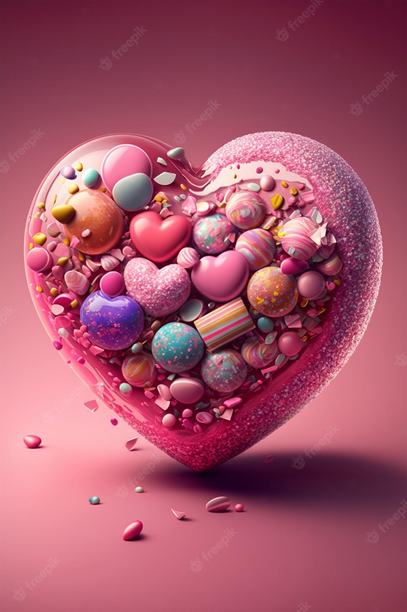 Cuore rosa con caramelle colorate, 1333x2000 Verticale, Telefono