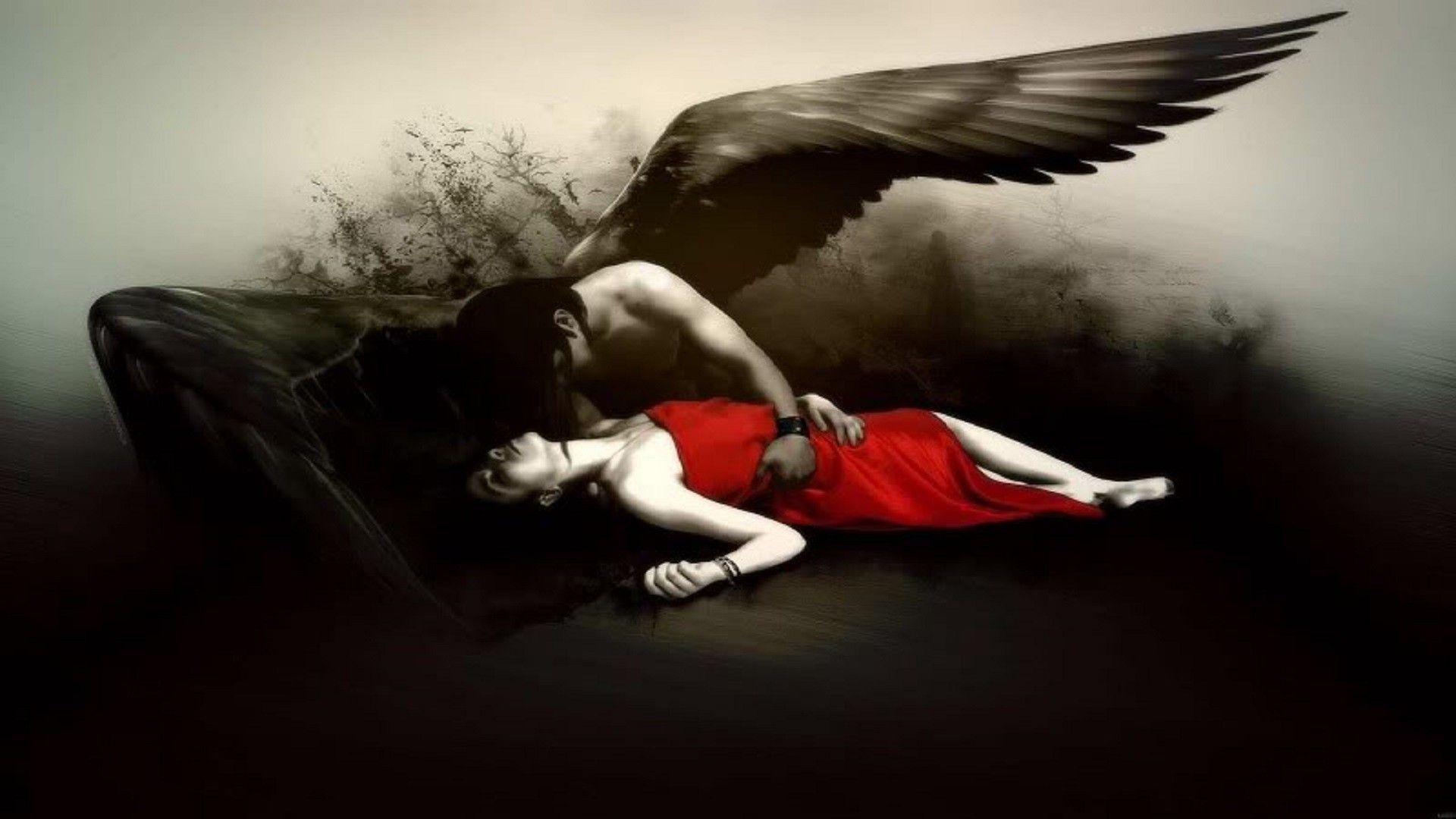 angelo nero donna vestito rosso, 1920x1080 Full HD 1080p, Monitor Gaming