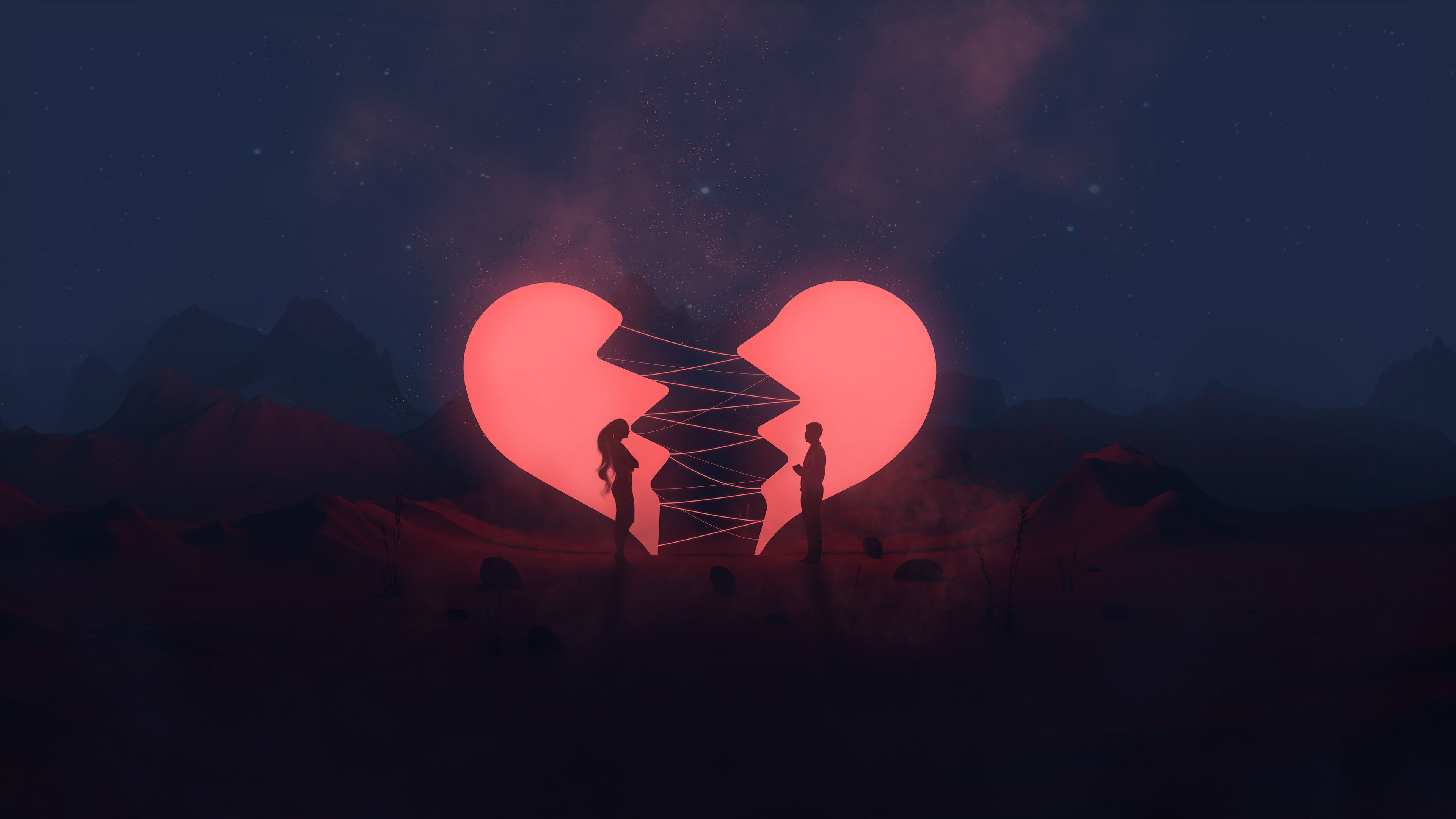 cuore rosso sagome coppia, 3840x2160 Ultra HD, 4K TV