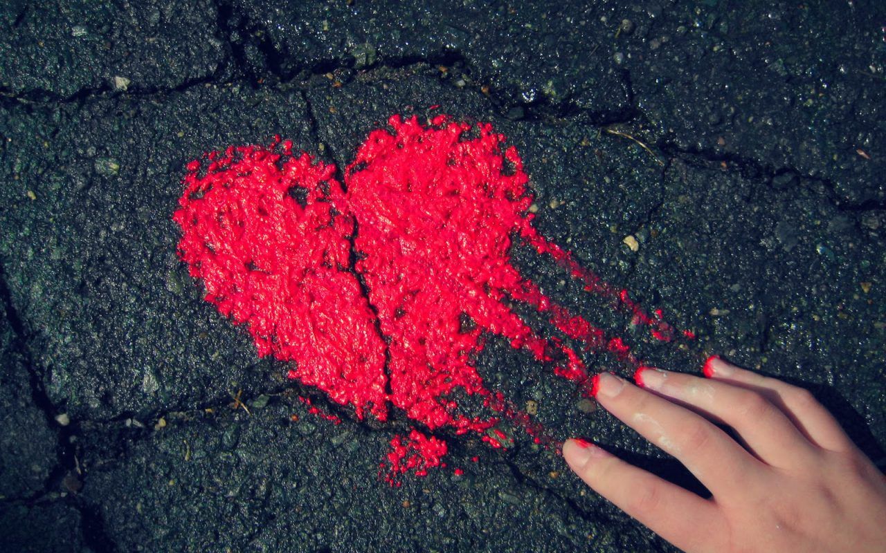 cuore rosso gesso spezzato asfalto, 1280x800 720p, PC