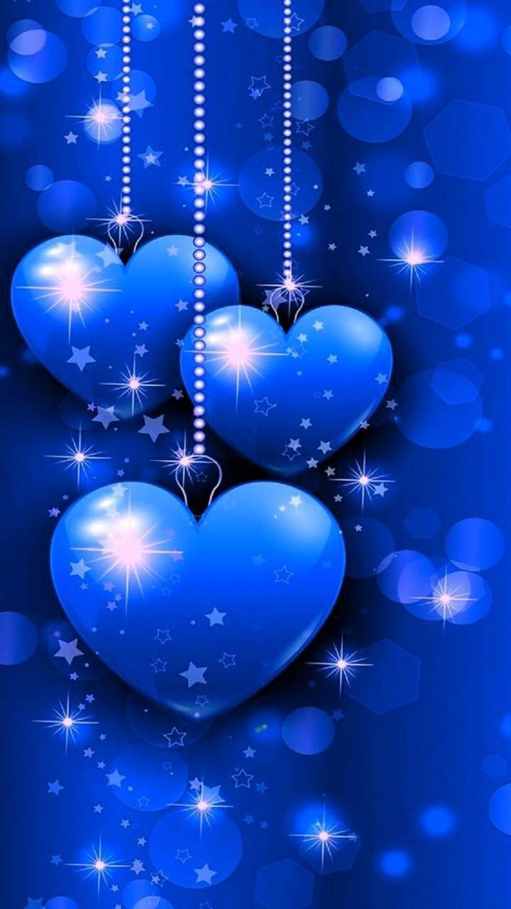 Cuori blu appesi con brillantini, 720x1280 Verticale, Telefono