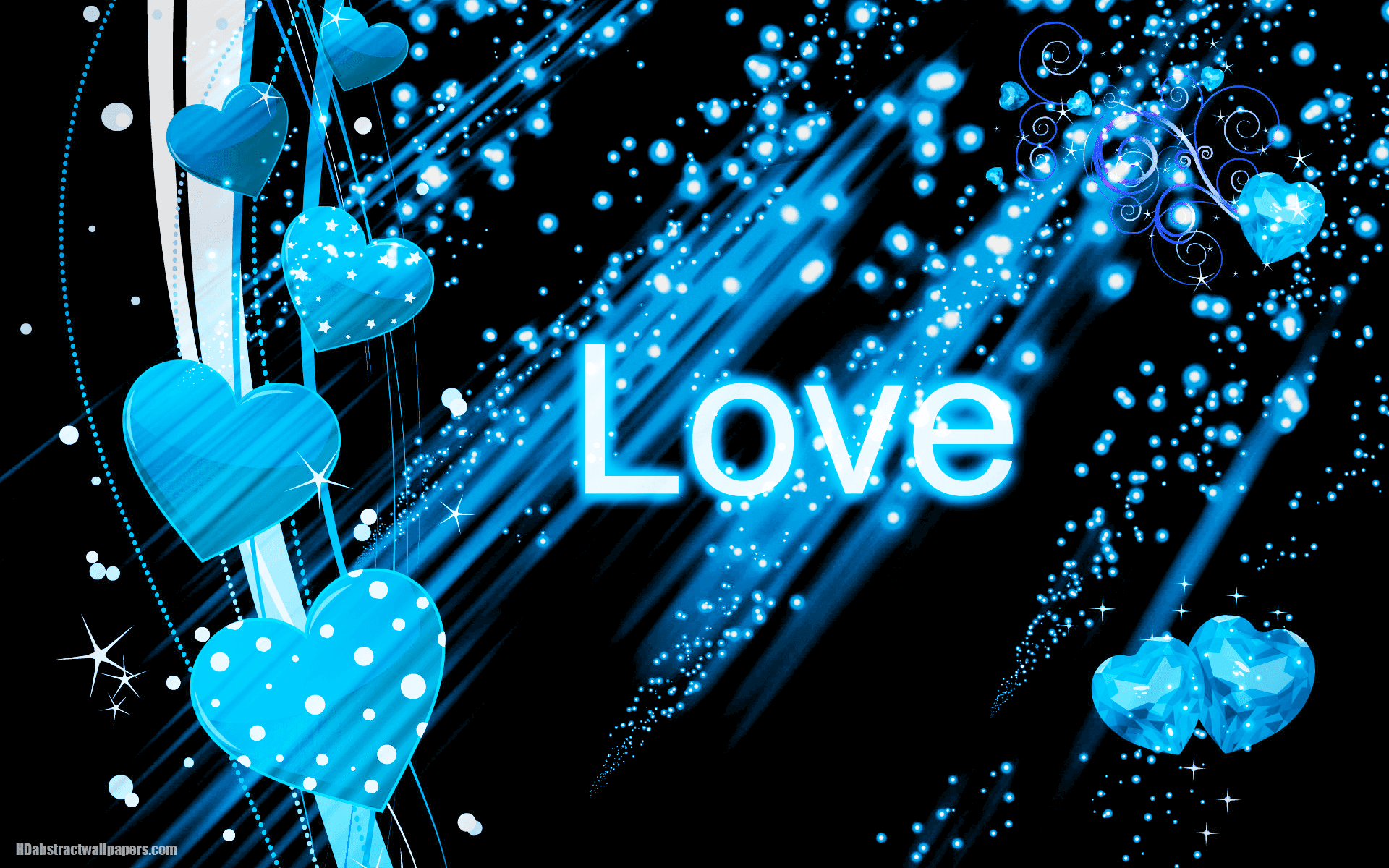 Cuori blu luminosi con testo Love, 1920x1200 Full HD+, PC