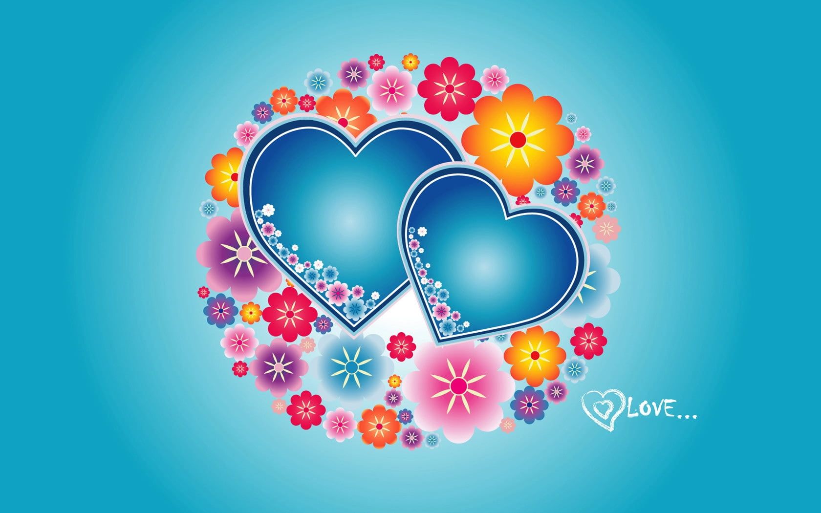 Cuori blu con fiori colorati, 1680x1050 HD, Desktop