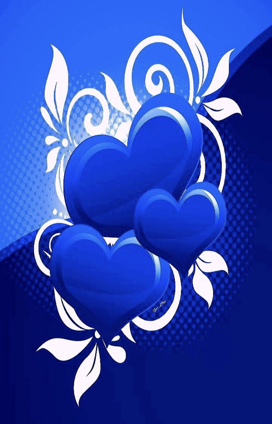 Cuori blu con decorazioni floreali bianche, 1125x1753 Full HD Verticale, iPhone