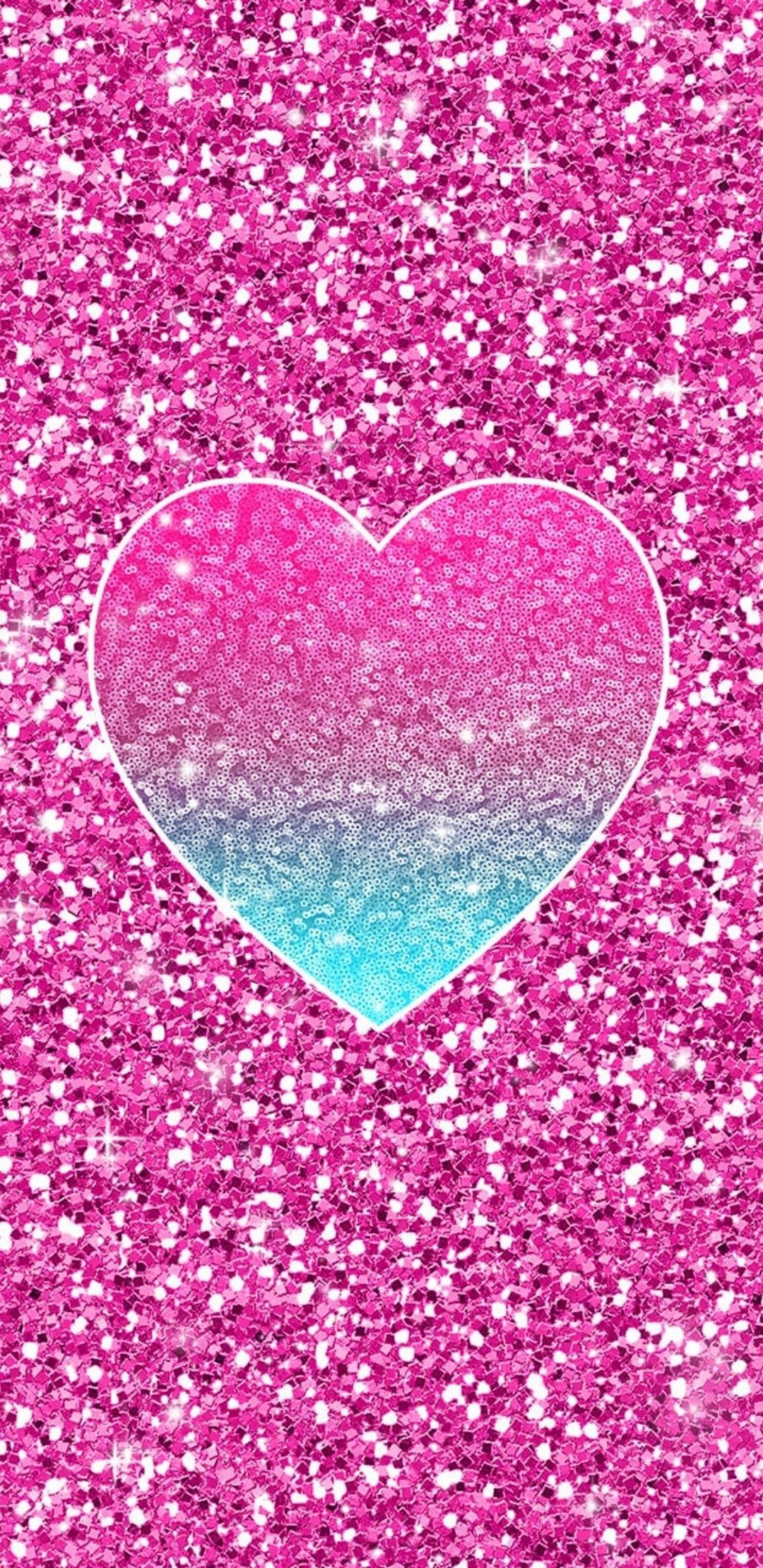 Cuore glitter rosa turchese, 1080x2220 Verticale, Mobile