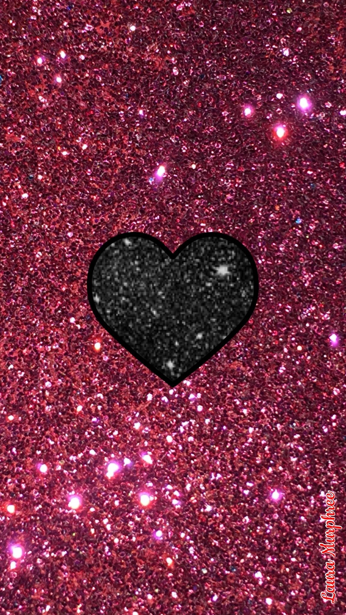 Cuore nero glitter sfondo rosa, 1152x2048 Verticale, Android