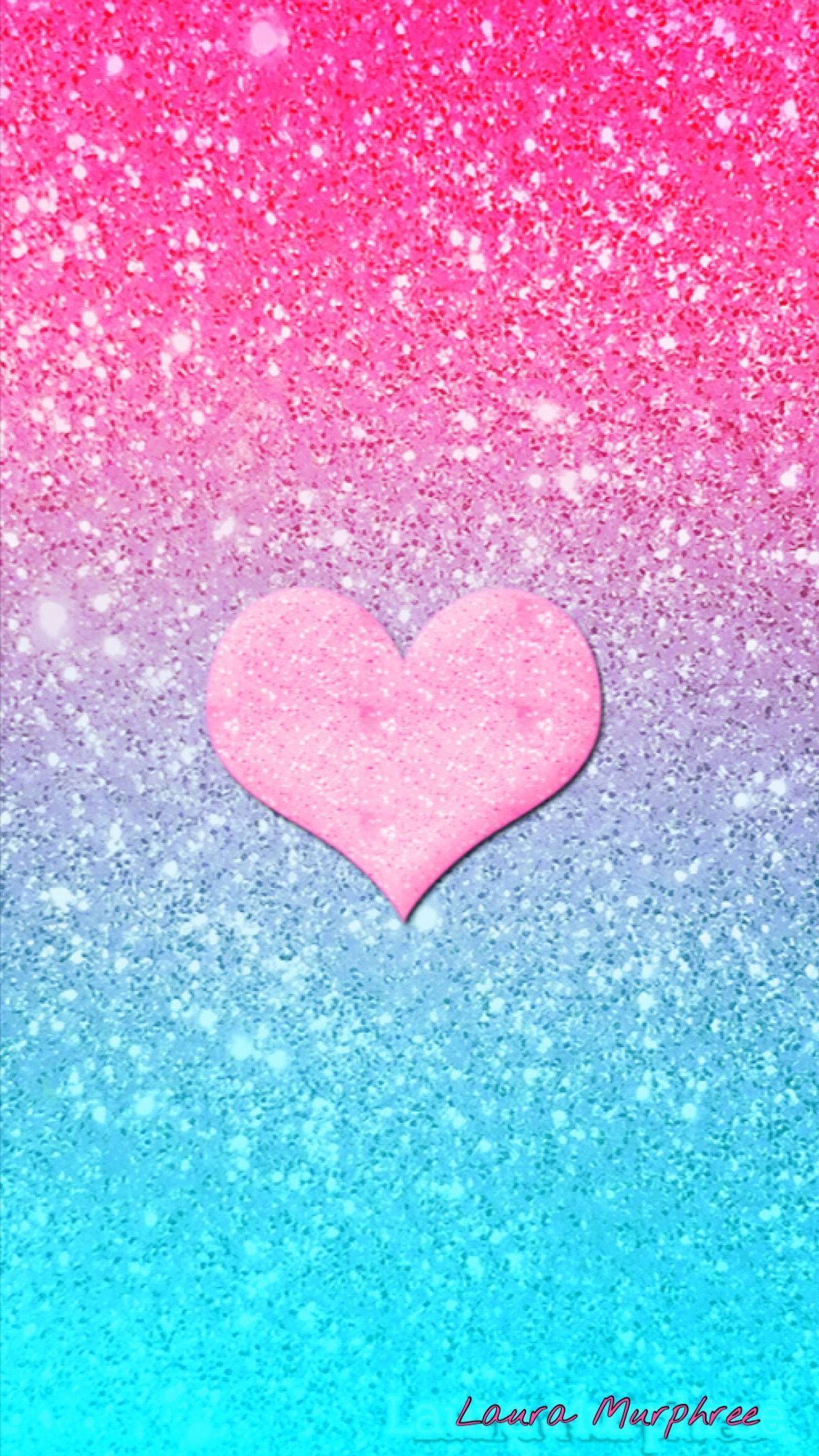 Cuore rosa glitter sfondo rosa-blu, 1152x2048 Verticale, Mobile