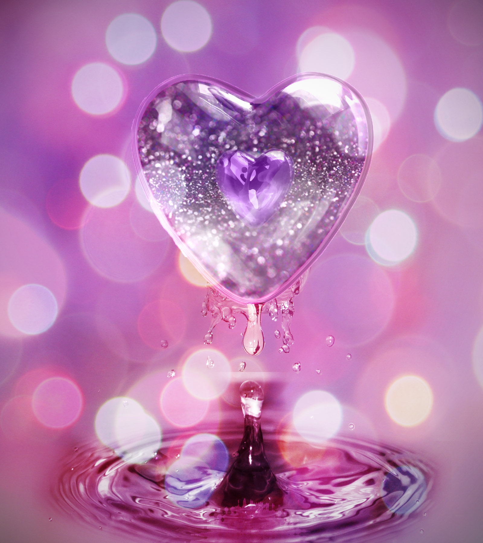 Cuore glitter liquido viola, 1600x1800 Verticale, Telefono
