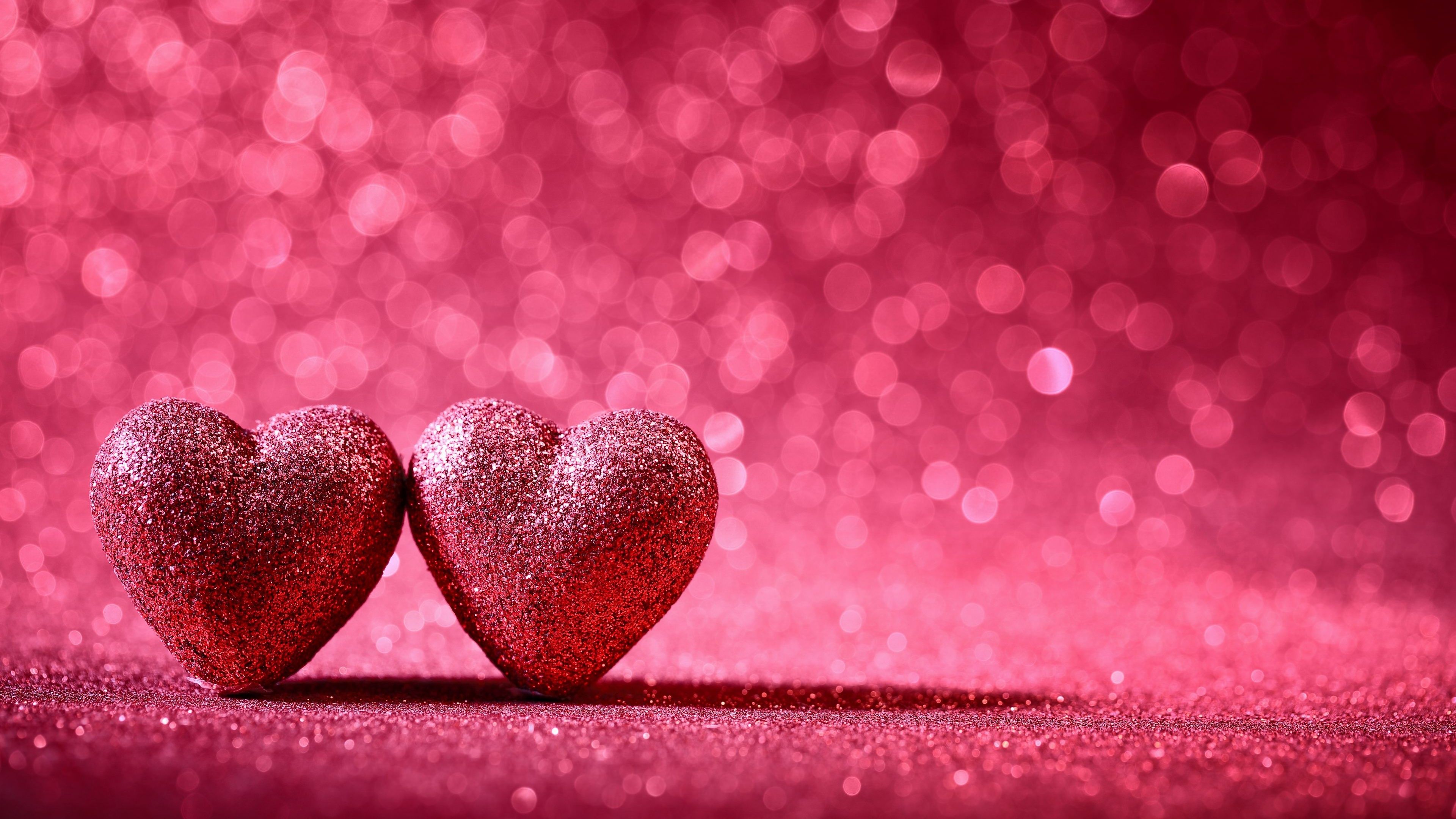 Due cuori glitter rossi, 3840x2160 4K, Desktop 4K