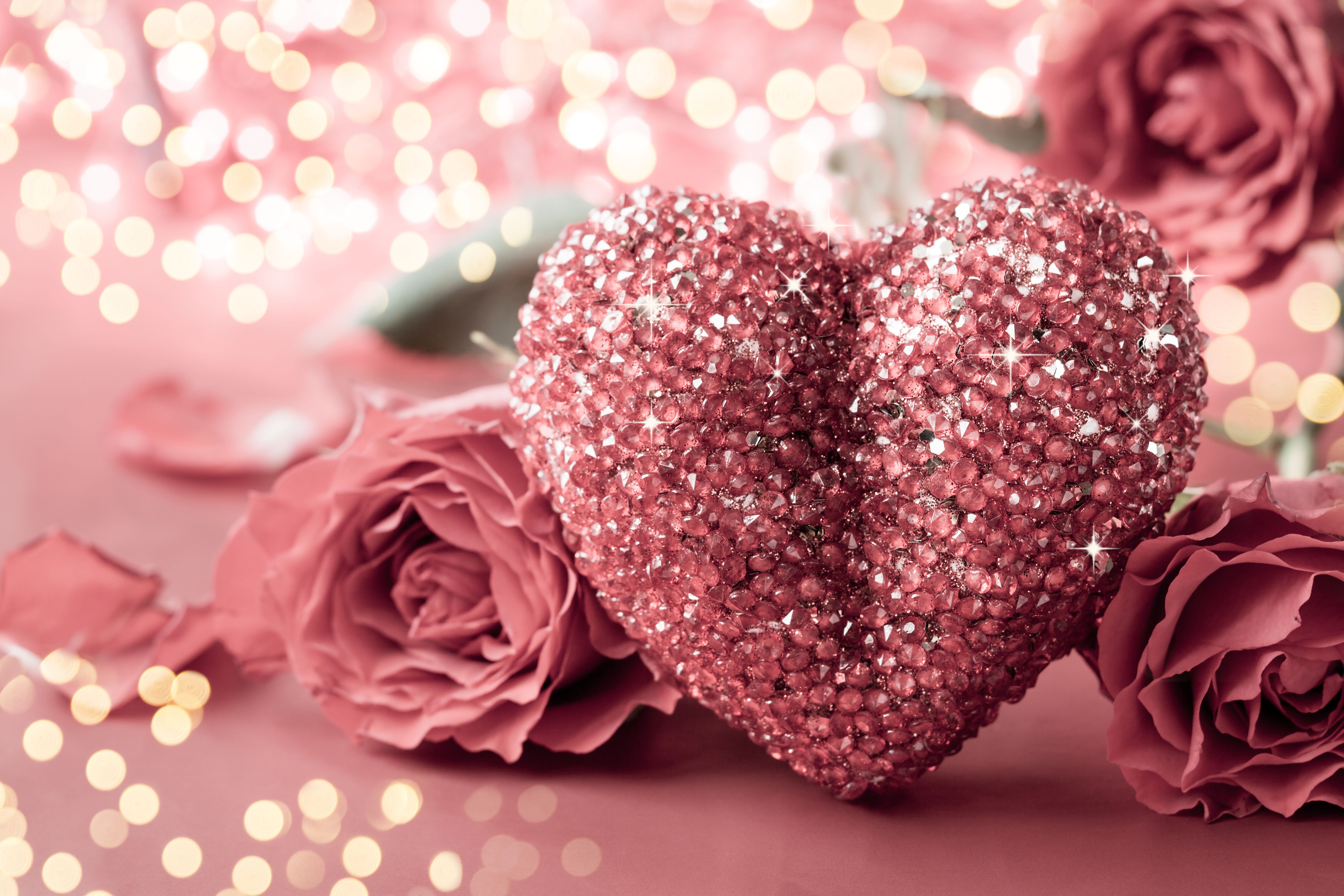 Cuore glitter rosa con rose, 5616x3744 4K Ultra HD, Monitor 4K