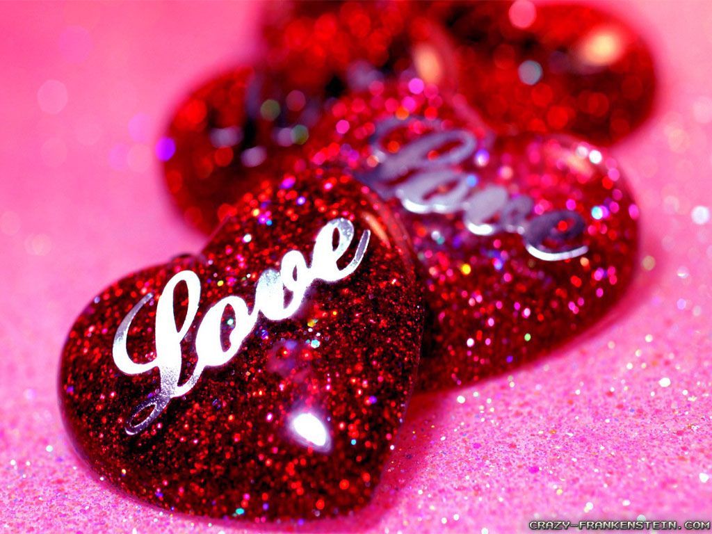 Cuori glitter rossi con scritta Love, 1024x768 HD, Desktop